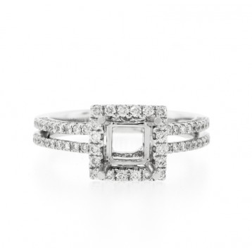 0.52 Cts. 18K White Gold Diamond Princess Cut Engagement Ring Setting